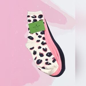 Kate Spade Leopard Print, Pink and Dark Blue 3 Pairs Cozy Home Socks NWT